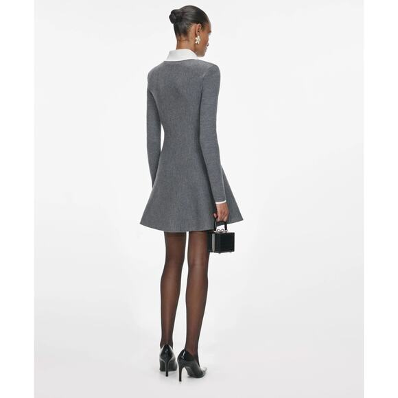 Self-Portrait Grey Crochet Flower Collared Knit Mini Dress S - Picture 3 of 10